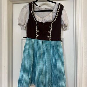 Elegant Women's Dirndl Dress - Brown and Blue Checkered